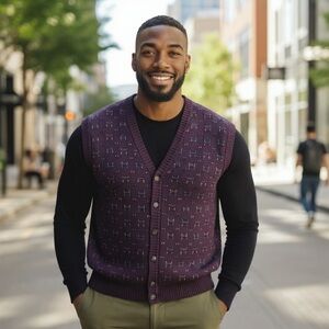 Y2K  Robert Banks Wool Vest L Cosby 90's Grandpa Dad Pattern Academia Preppy